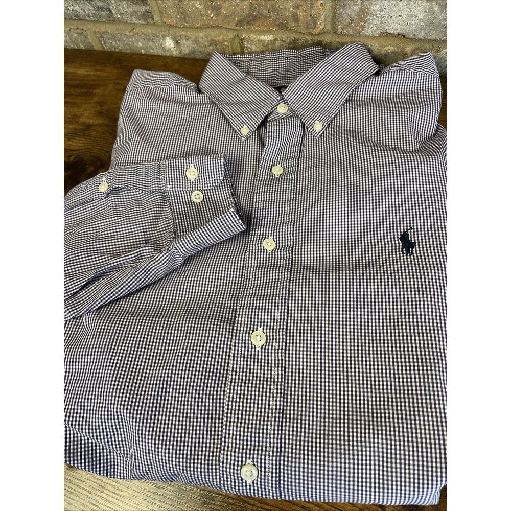 Ralph Lauren Mens Oxford‎ Shirt 17 32/33 Yarmouth Purple White Long Sleeve